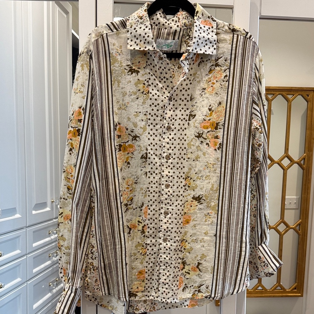 Seaplane men’s Floral and Striped Button-Up Shirt